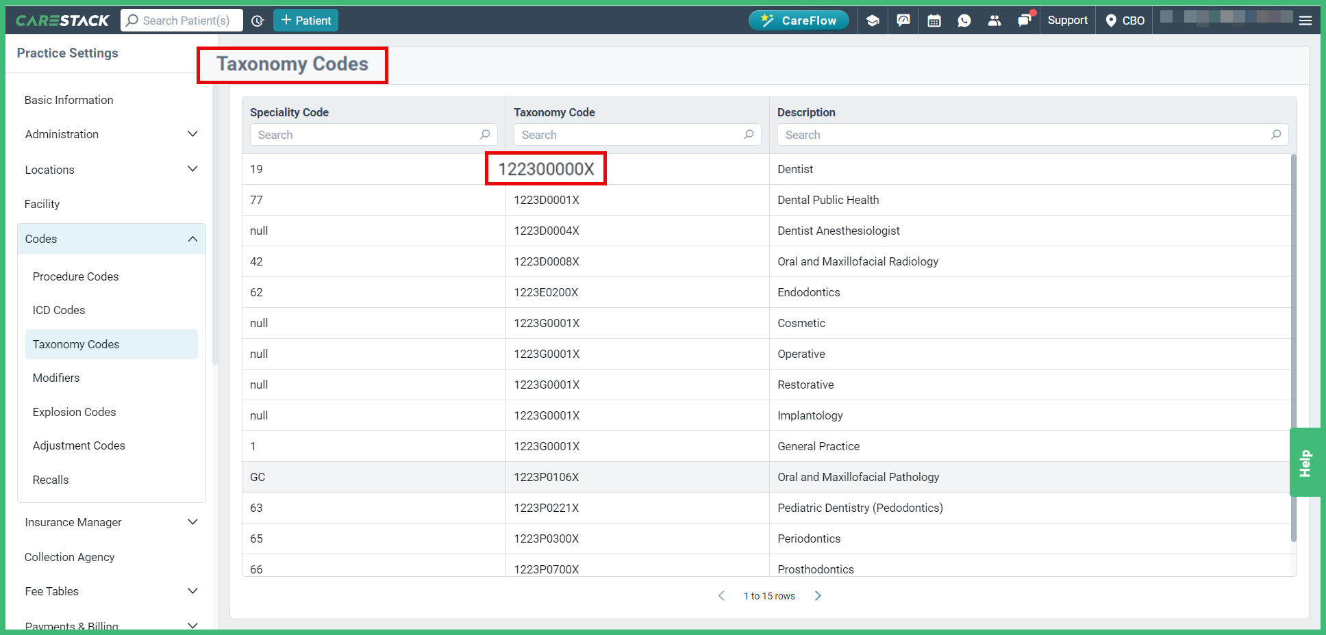 View Taxonomy Codes – CareStack: User Resource Center
