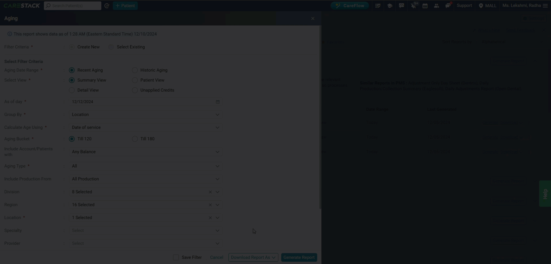 Generate Aging Report – CareStack: User Resource Center