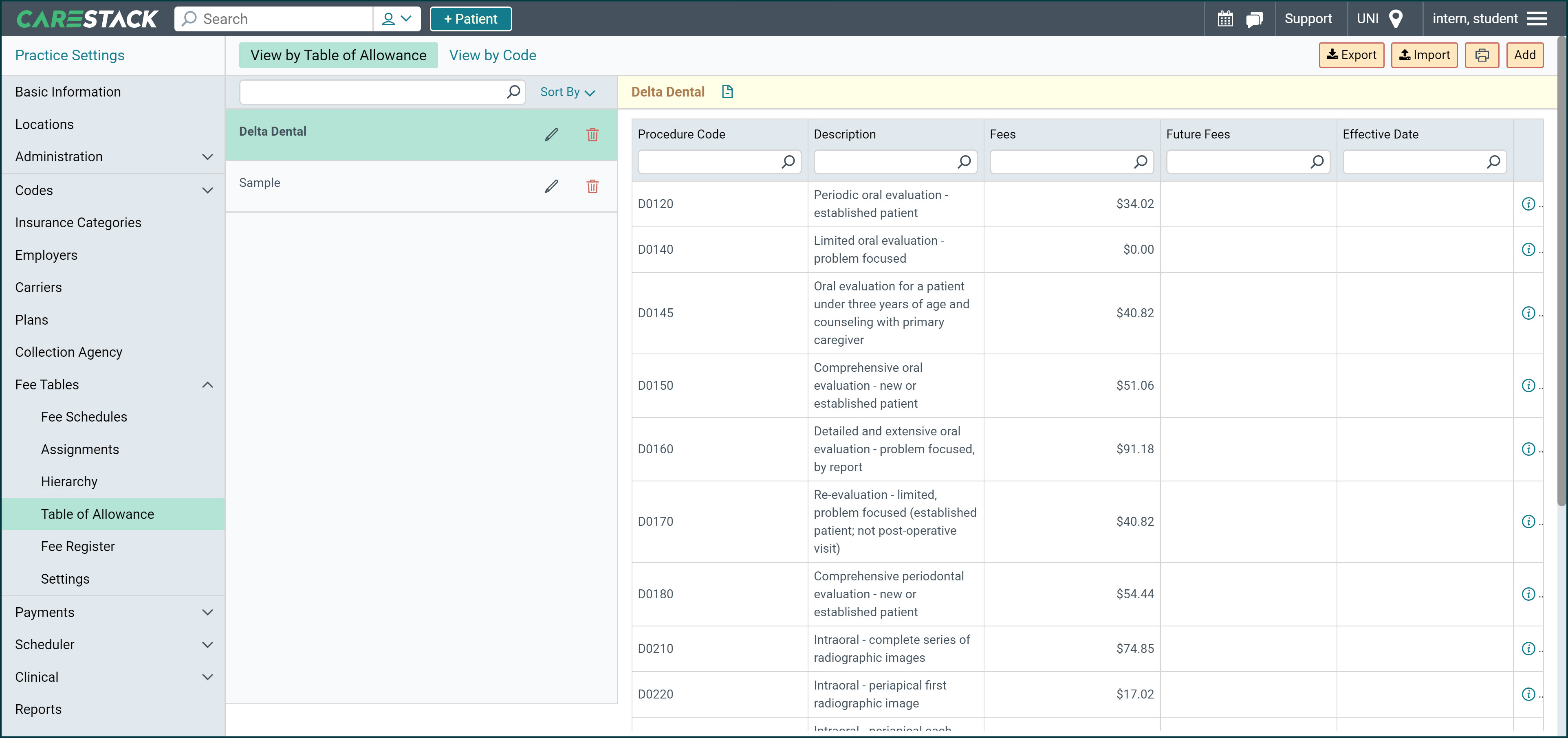 How to Setup a Table of Allowance for CoPay CareStack User Resource