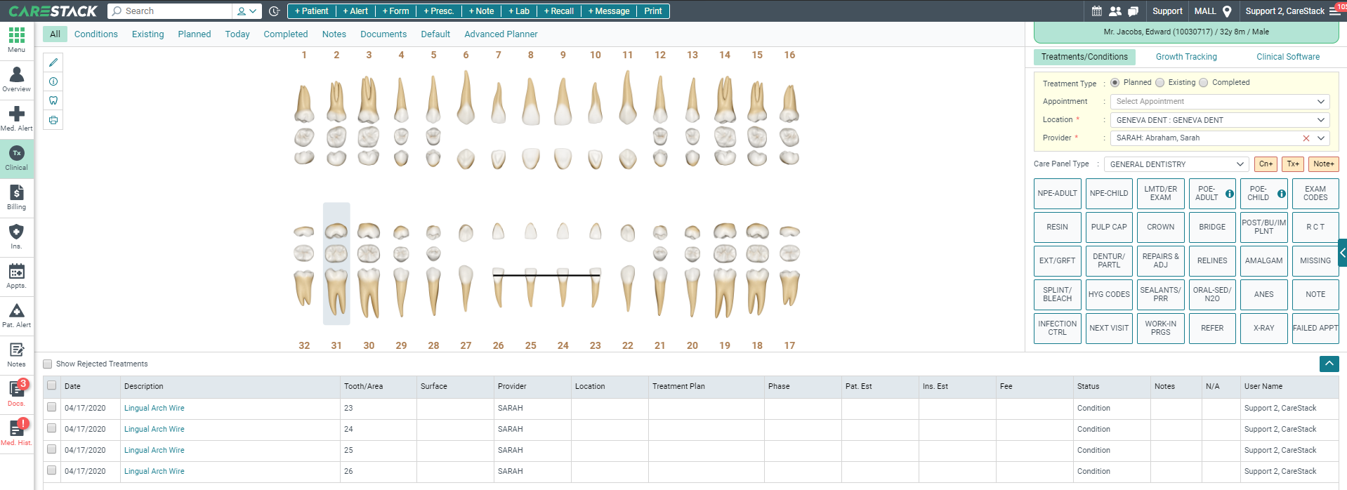 Chart a Lingual Arch Wire CareStack User Resource Center