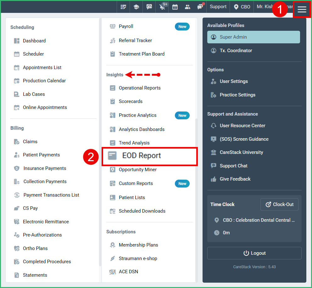 Generate End of Day (EOD) Report – CareStack: User Resource Center