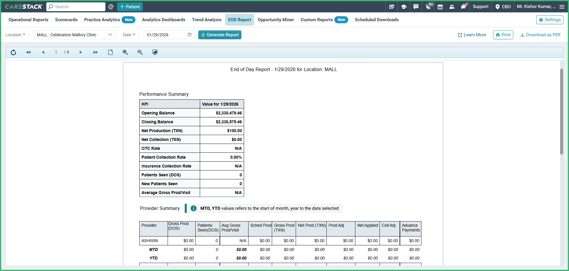 Generate End of Day (EOD) Report – CareStack: User Resource Center