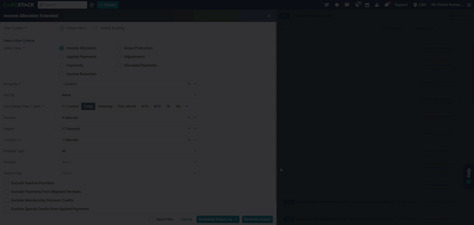 Allocated Payments Summary View